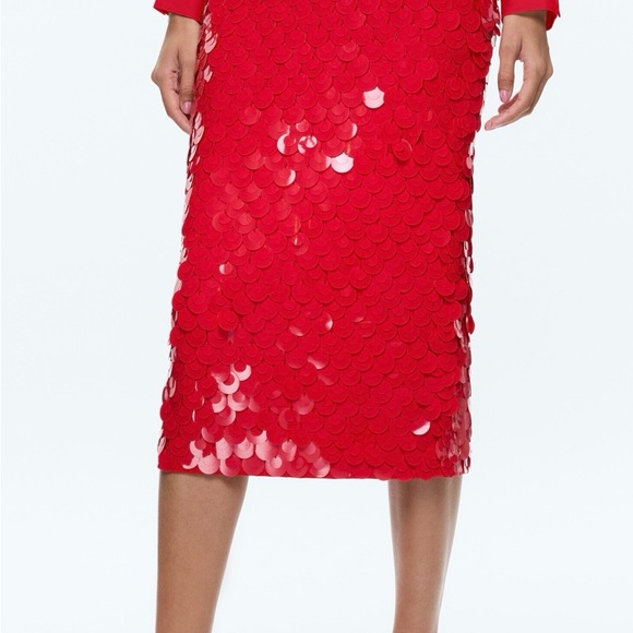 Alice And Olivia FIFI PAILLETTE MIDI SKIRT. Red Sequin Size 6. - Picture 5 of 11